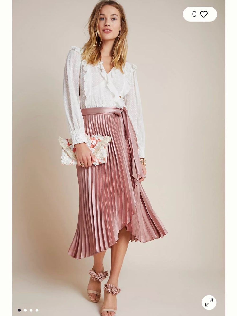 Anthropologie mauve Paulina Pleated Satin Wrap Midi Skirt in blush size 2.